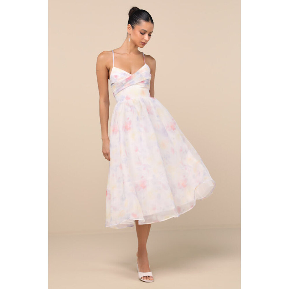 Lulus Claudina White Multi Pleated Lace-up Midi Dress - Size M